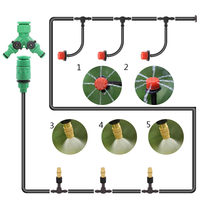 10M 15M 20M 25M 30M Garden Watering Irrigation System Kit with Hose Misting Sprinkler Dripper Tee Adaptor |