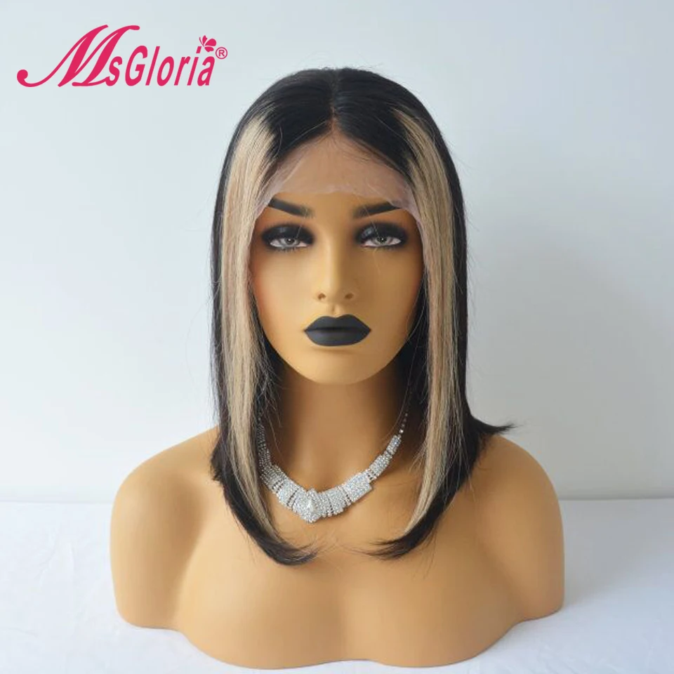 150% Плотность 13*6 человеческие волосы на кружеве Парики Короткий Боб прядь цвет 27