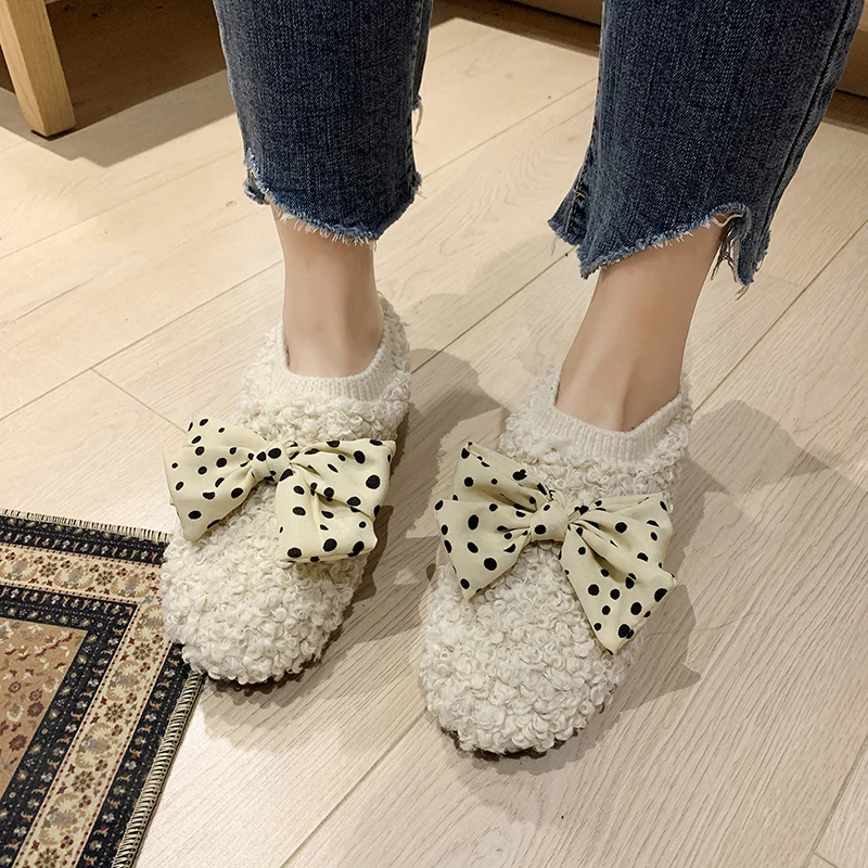 

Women Shoes Fur Fluffy Loafers Ballets Flats Shoes Woman Winter Flock Slip-Ons Peas Plush Flats Footwear U12-96