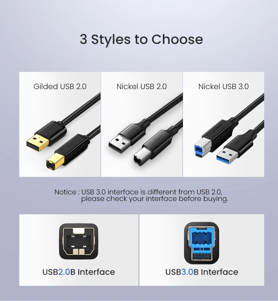 Ugreen USB кабель USB для принтера Тип B папа-папа USB 3,0 2,0 кабель для Canon Epson hp ZJiang принтер этикеток ЦАП USB принтер