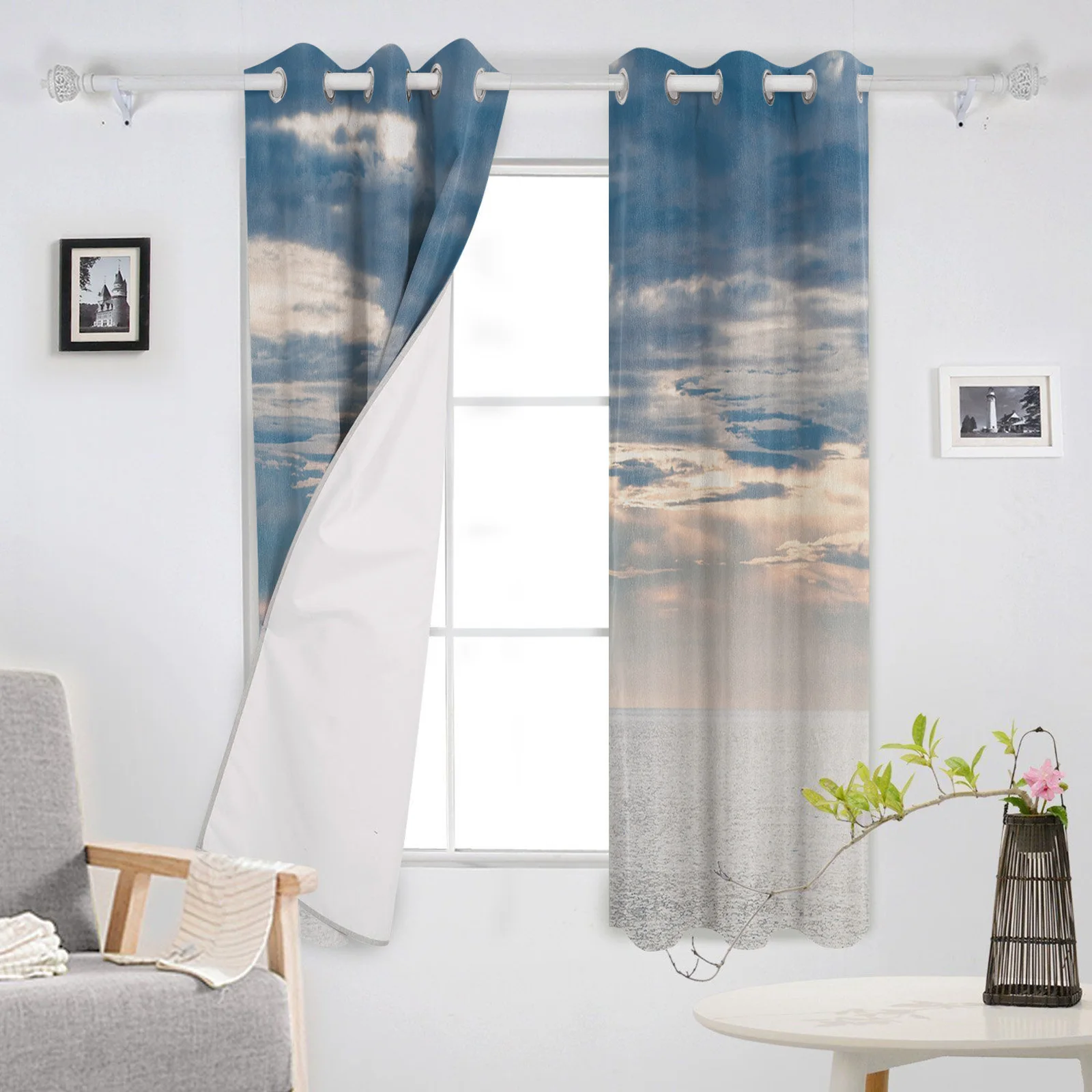 Sailing Yacht Ocean Sky Blue Clouds Decorative Pattern Curtains For Living Room Bedroom Modern Home | Дом и сад