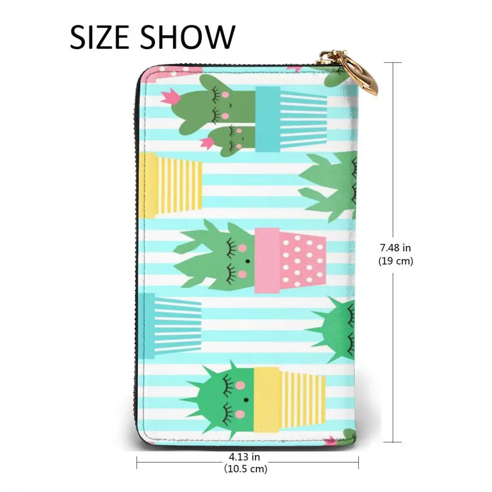 

2021 Fashion Long Leather Wallets Cactus In Cute Pots Unisex Classic Purse Zipper Wallet with Card Holder