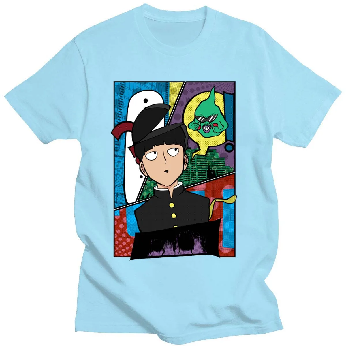 Летняя модная мужская футболка с принтом манга и моб из чистого хлопка коротким