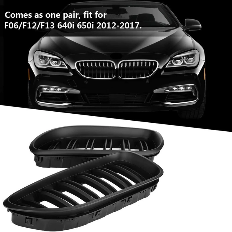 Front Bumper Hood Kidney Grille Replacement Dual Line Sport Grilles for BMW 6 Series F12 F13 F06 640I 650I 2012-2017(Matte Black |