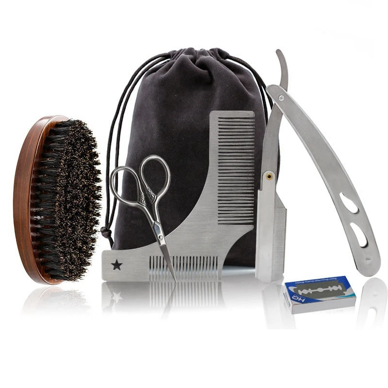 

Professional Men Beard Comb Tools Kit with Beard Brush Razor and Beard Comb Mustache Care Tool Styling Set