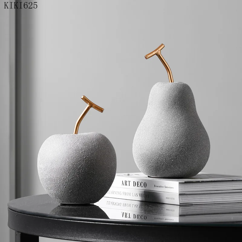 Escultura de fruta de simulación de cerámica de estilo europeo, adornos artesanales de pera de manzana para habitación, adornos de fruta para oficina, regalos de decoración del hogar