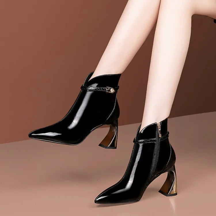 Женские ботильоны из коровьей кожи MLJUESE черные вечерние с острым носком и пряжкой