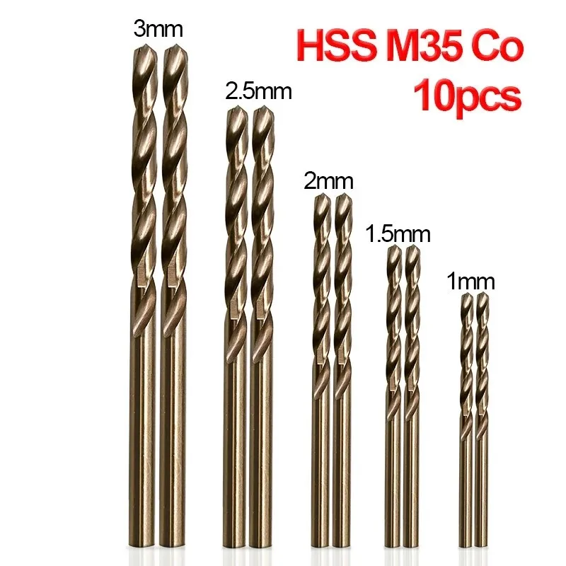 

10pcs HSS M35 Cobalt Auger Drill Bit 1mm 1.5mm 2mm 2.5mm 3mm Used For Stainless Steel Straight Shank Twist Drill