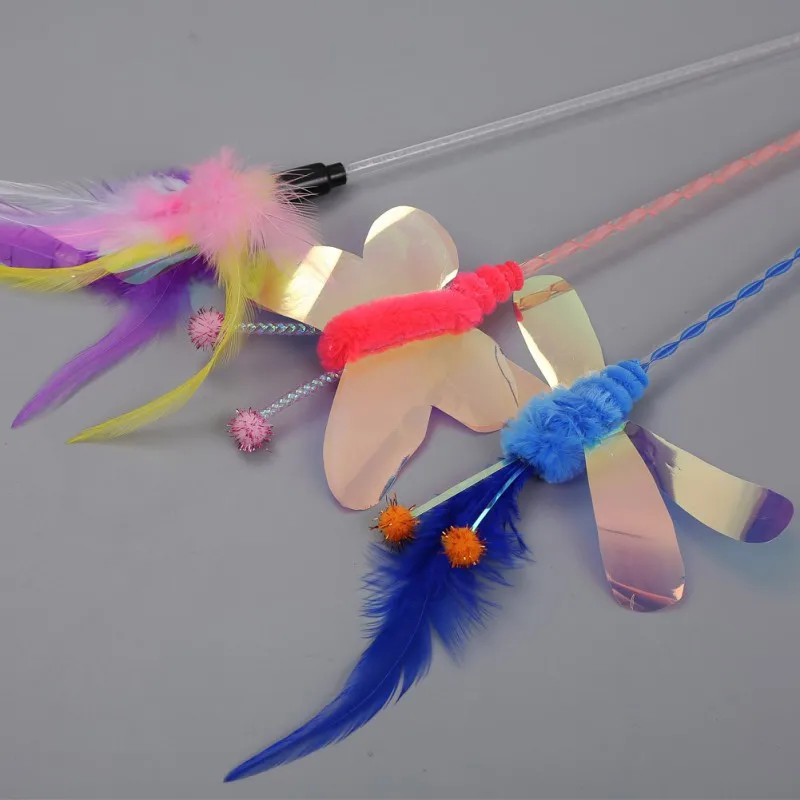 Cat Toys Rod Teaser Wand Feather Pet for Cats Interactive Stick Supplies Colorful Butterfly worm | Дом и сад