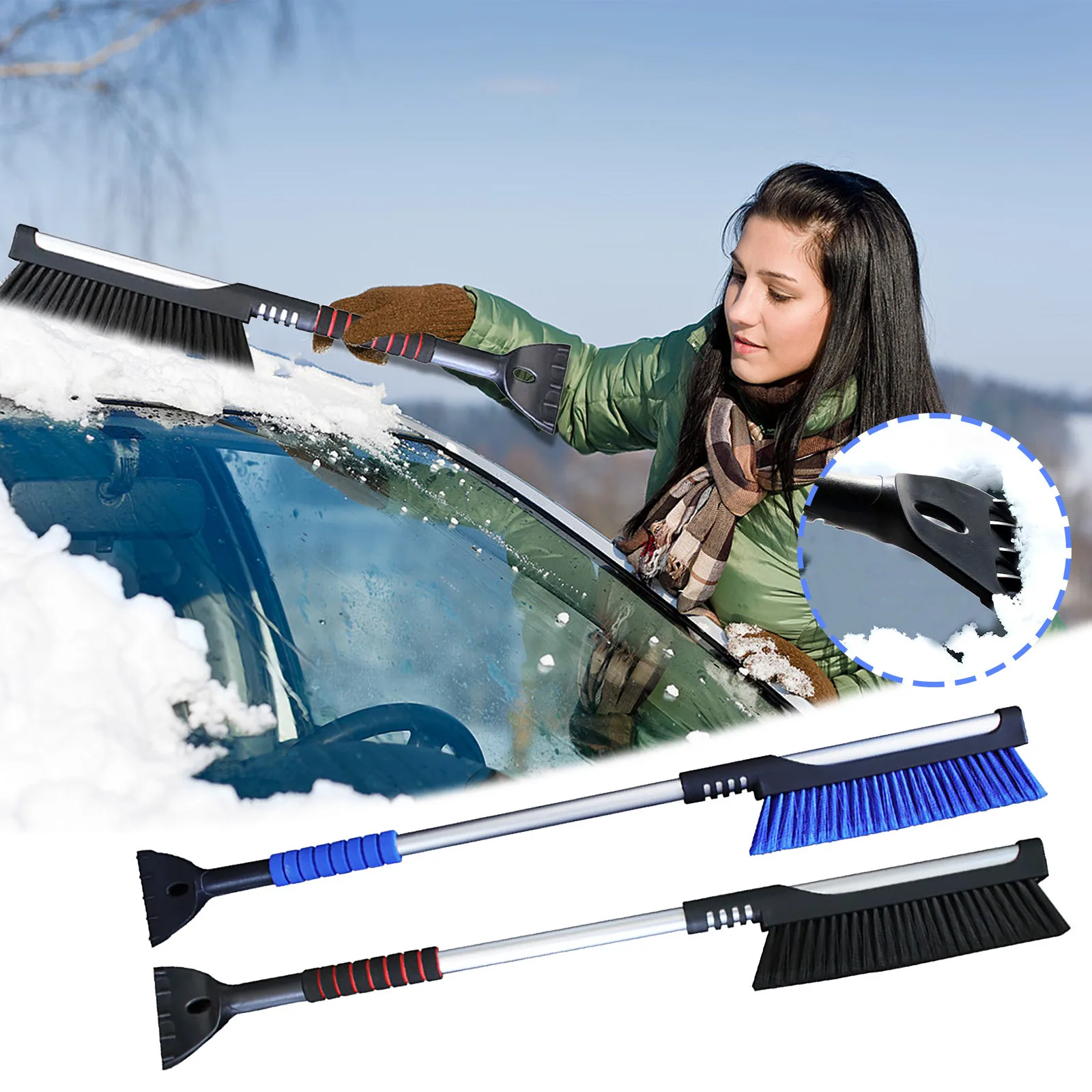 

Winter Car Windshield Ice Scraper Glass Snow Brush With Ice Scraper 2 In 1 Extendable Snow Remover Cleaner Tool Broom Wash