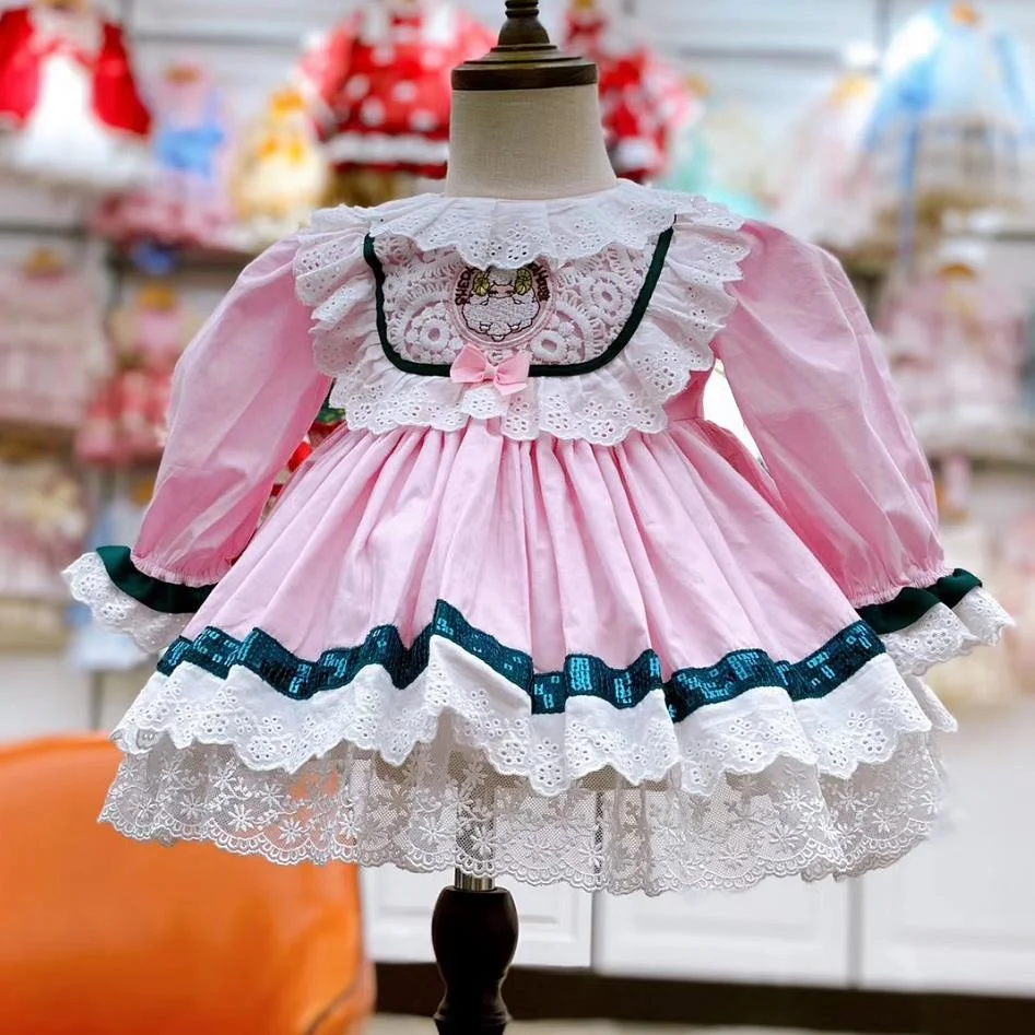 

Autumn Winter New Spanish Lolita Girls Princess Gown Long Sleeve Lace Embroidery Cute Dresses For Girl Easter Vestidos Y3559