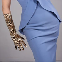 leopard long gloves 40cm patent leather emulation leather pu bright leather brown cheetah leopard animal pattern female pu25