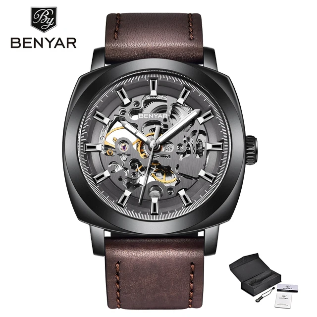 

BENYAR brand fashion hollow mechanical watch automatic belt men's watch waterproof men's watch