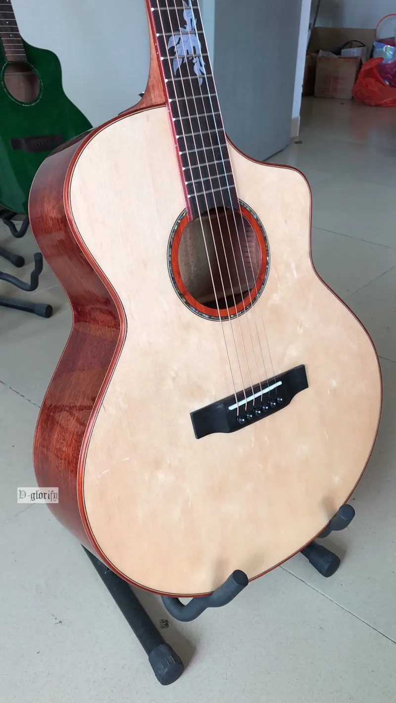 Полная твердая Акустическая гитара из дерева sapele 40 дюймов, глянцевая 6 струнная народная гитара с твердой еловой древесиной, высокое качество