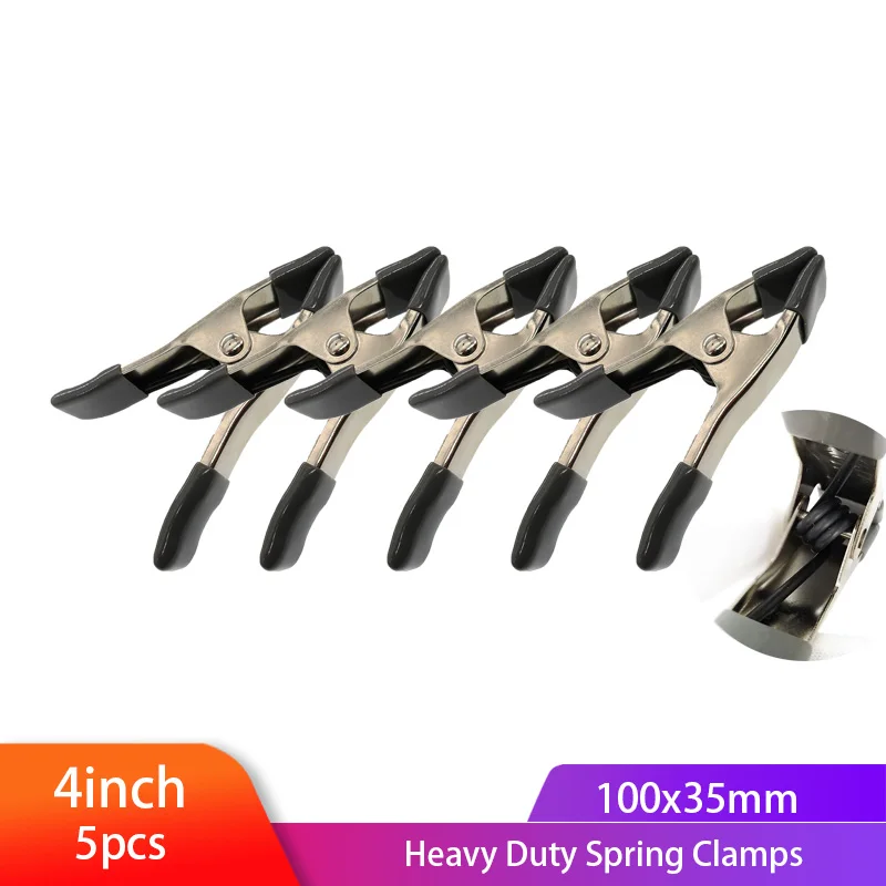 

5PCS 4 Inch Steel Metal Spring Clamps 4" Clip Max Jaw Opening 20cm Large Super Heavy Duty spring clamp for diy woodworking