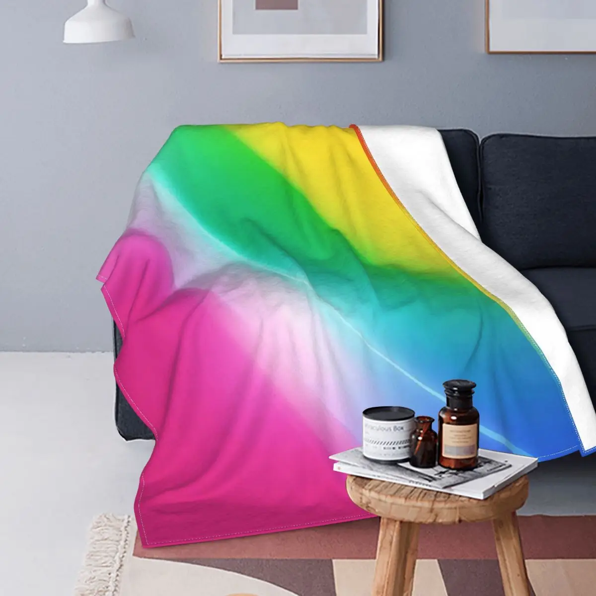 

Фланелевое Одеяло с радужным рисунком, многофункциональное мягкое покрывало для дивана, диван, ковер, весна-осень