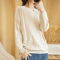 2022 spring and autumn new round collar long sleeve cotton linen sweater loose large size show thin jumper bottom coat