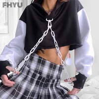 fhyu autumn japanese style color contrast chain long sleeve hoodie women street trend ins personality tops female qy21365