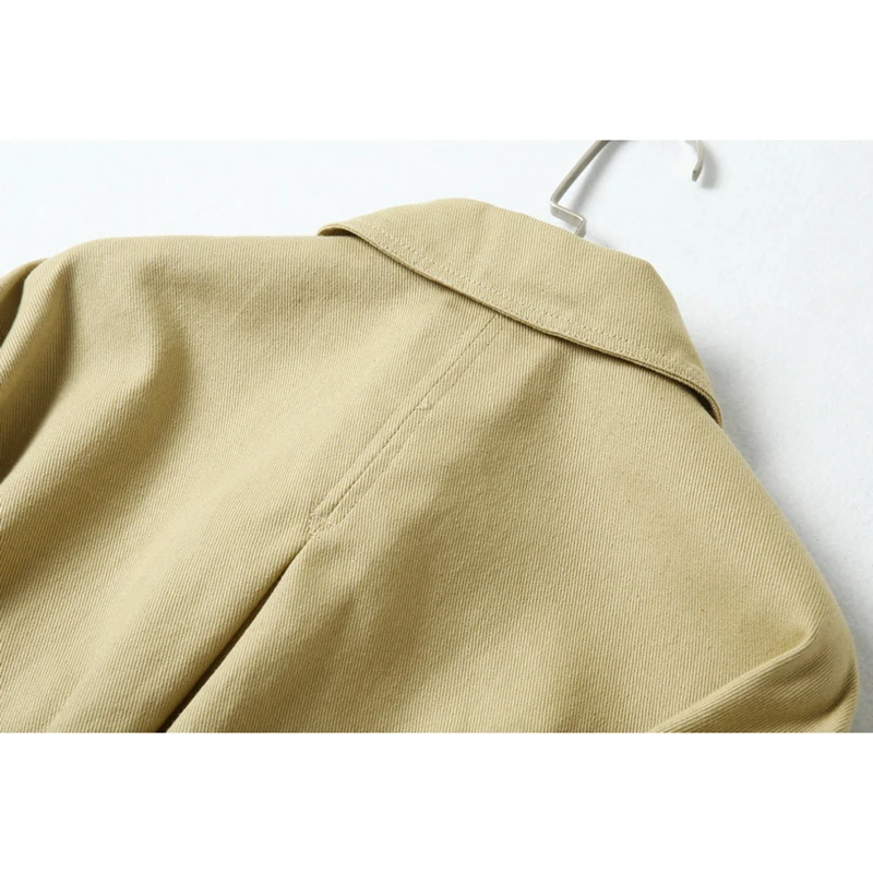 

Women's Coat Tooling Jacket European and American Style Spring Autumn Lapel Single-breasted Pocket Khaki Coat Outwear With Belt
