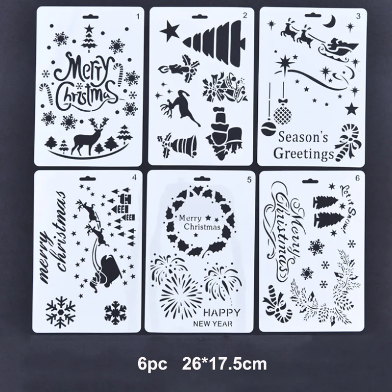 

6pc Christmas Combination DIY Stencils Wall Painting Scrapbook Coloring Embossing Album Decorative Paper Card Template Reusable