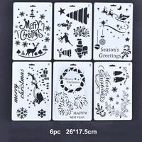 6pc christmas combination diy stencils wall painting scrapbook coloring embossing album decorative paper card template reusable