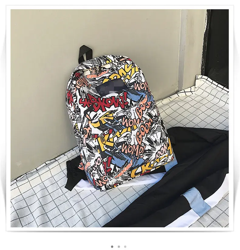 New backpack female cartoon alphabet doodle personality wild backpack men and women shoulder bag mochila