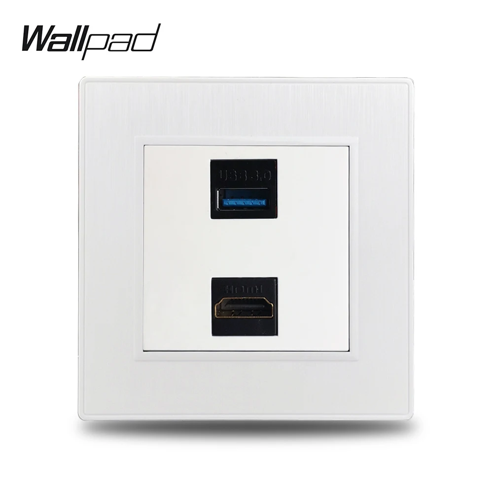 

Wallpad S6 HDMI USB 3.0 Extension Wiring Outlet Socket White Brushed PC Plastic Panel Frame
