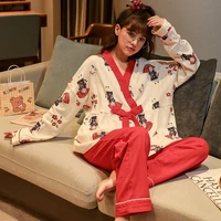 sexy autumn pajamas womens long sleeved cotton sleepwear night gown home clothes pajamas lounge wear loose suit home service
