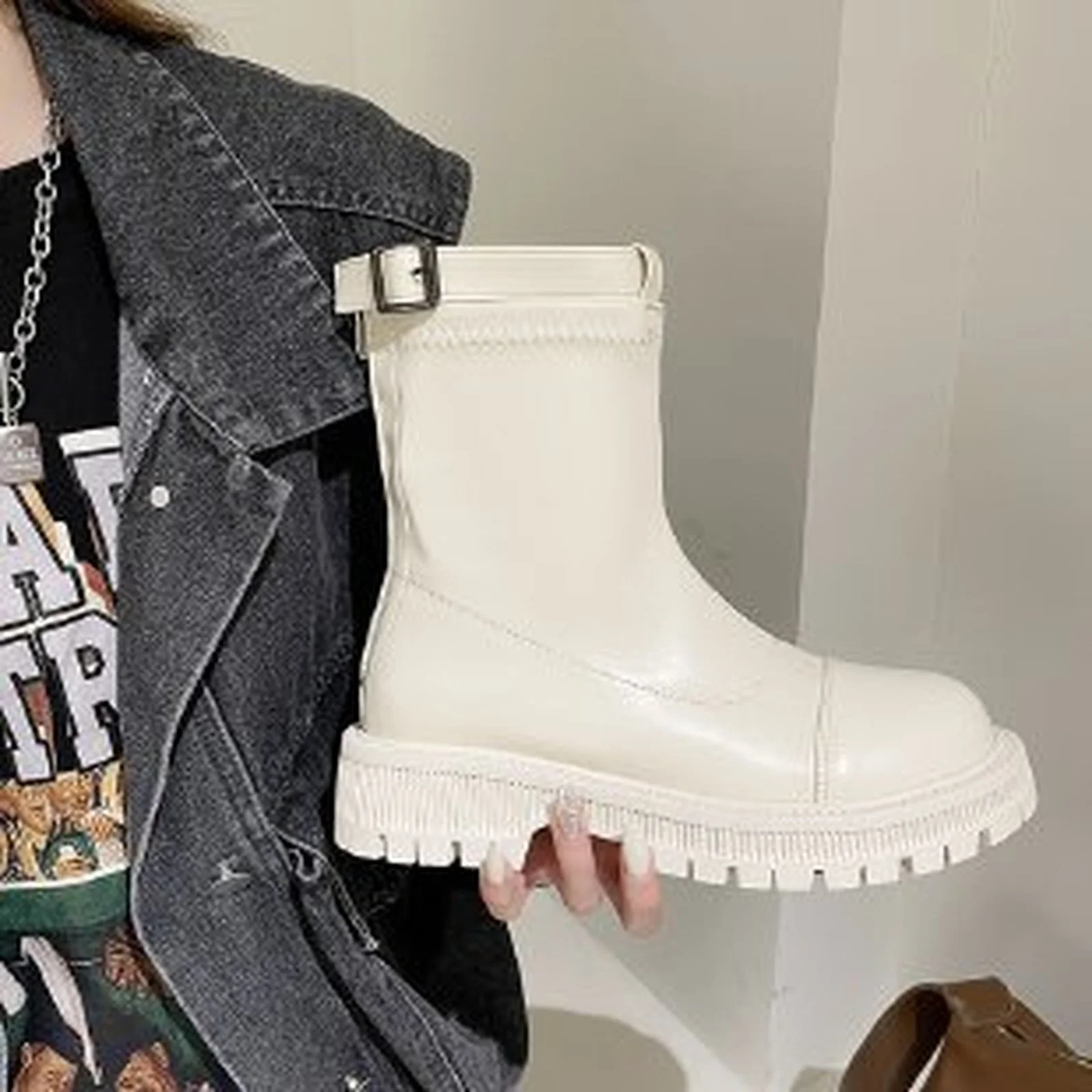 

Women Shoes 2021 Winter Chunky Platform Snow Boots Designer New Warm Goth Fashion Mid Heels Ankle Chelsea Boots Mujer Zapatos