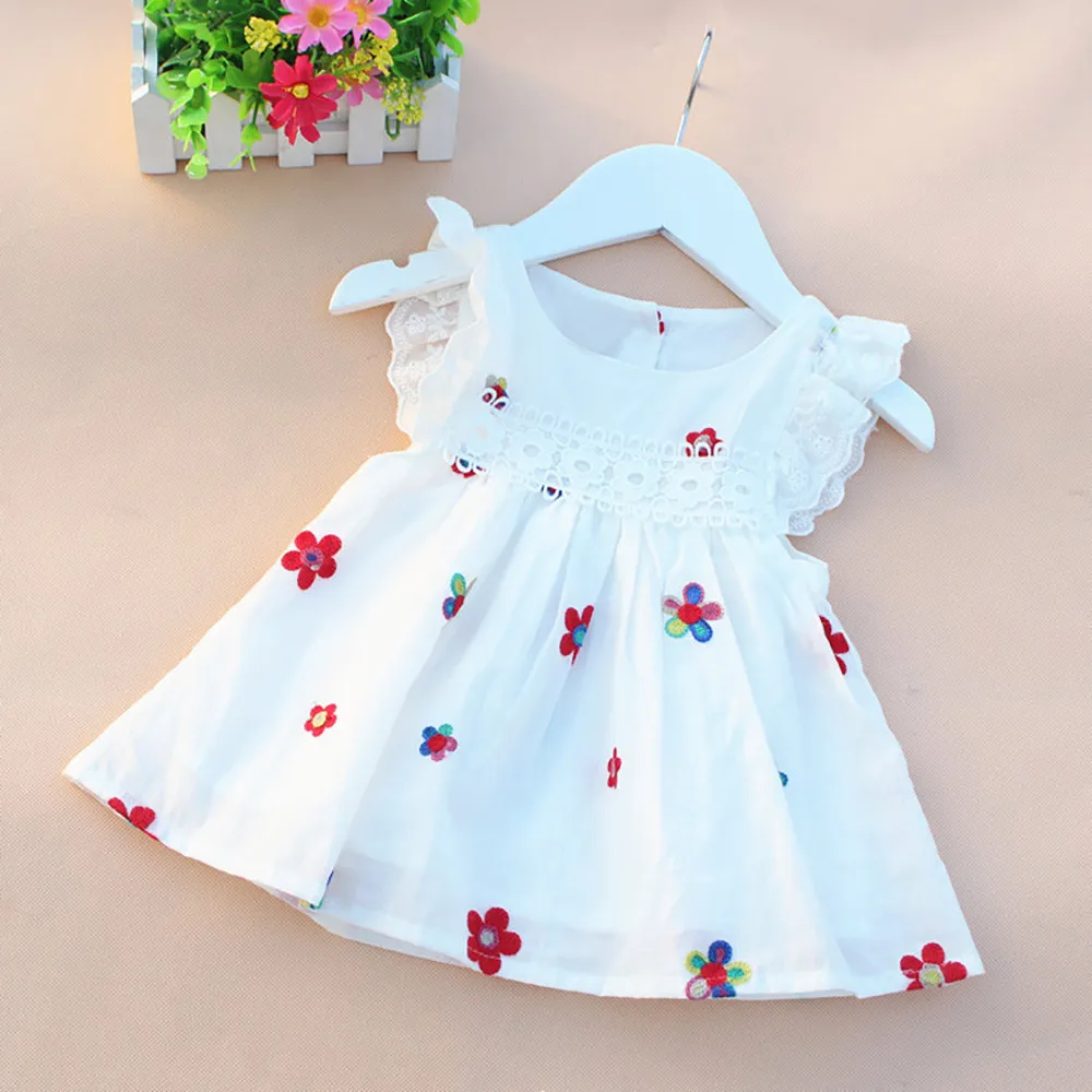 Kids Girl Dress Summer Baby Girls Dresses Floral Strawberry Embroidery Sleeveless Clothing | Мать и ребенок