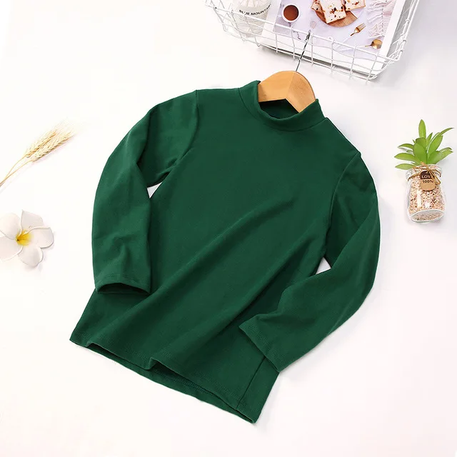 thick green Зимняя детская футболка рубашки с высоким воротником для девочек, теплая плотная детская футболка для мальчиков детское термобелье От 2 до 14 лет - Цвет: thick green