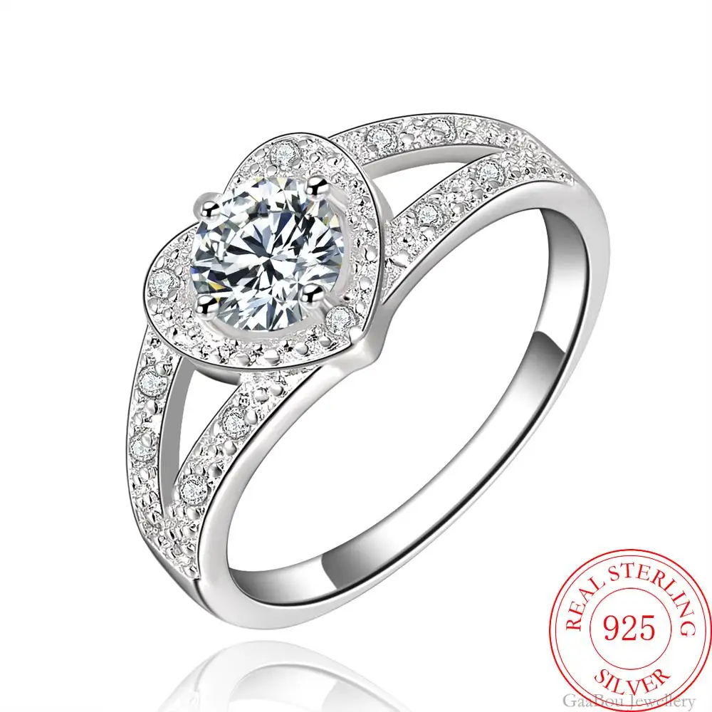 Heart Zircon Ring 925 Sterling Silver Finger Rings For Women & Girls Wedding Body Fine Jewelry Gift