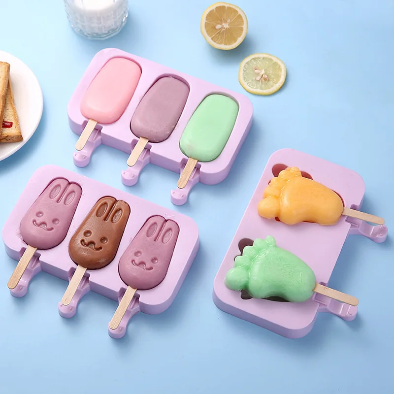 

SILIKOLOVE Cartoon Kids Ice Cream Mold Silicone Popsicle Mold BPA-Free Reusable Ice Pop Mold With Lids and Sticks For Summer