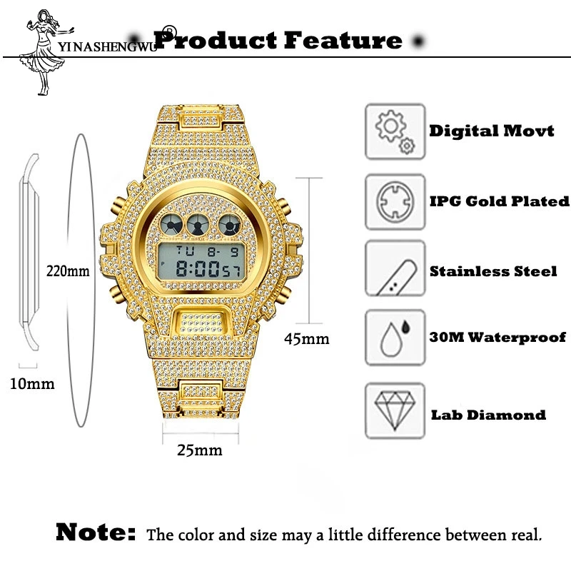 

Relogio Masculino Men's Watches Luxury LED Digital Quartz 18K Gold Watch Men G Style Shock Proof AAA Male Wrist Watches For Gift