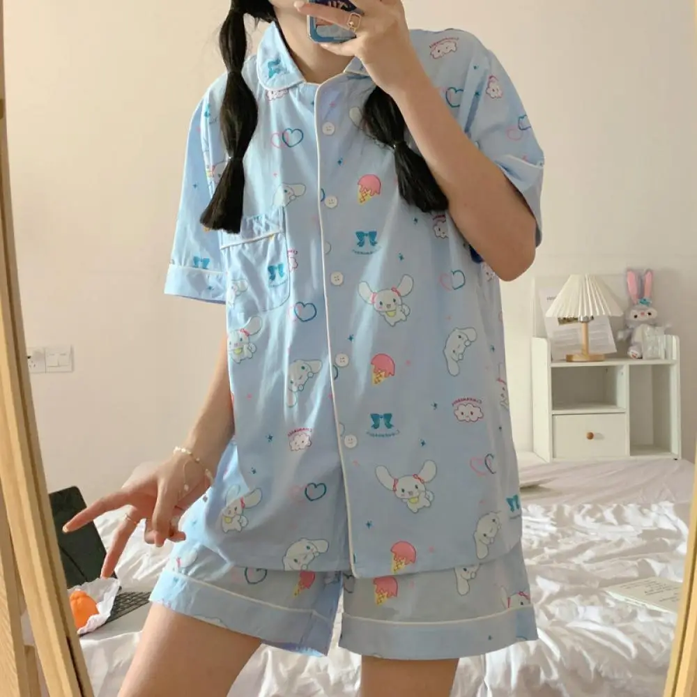 

Kawaii Cinnamoroll Sanrio Plush Cartoon Cute Short-Sleeved Pajamas Home Service Suits Anime Plush Toys For Girls Birthday Gift