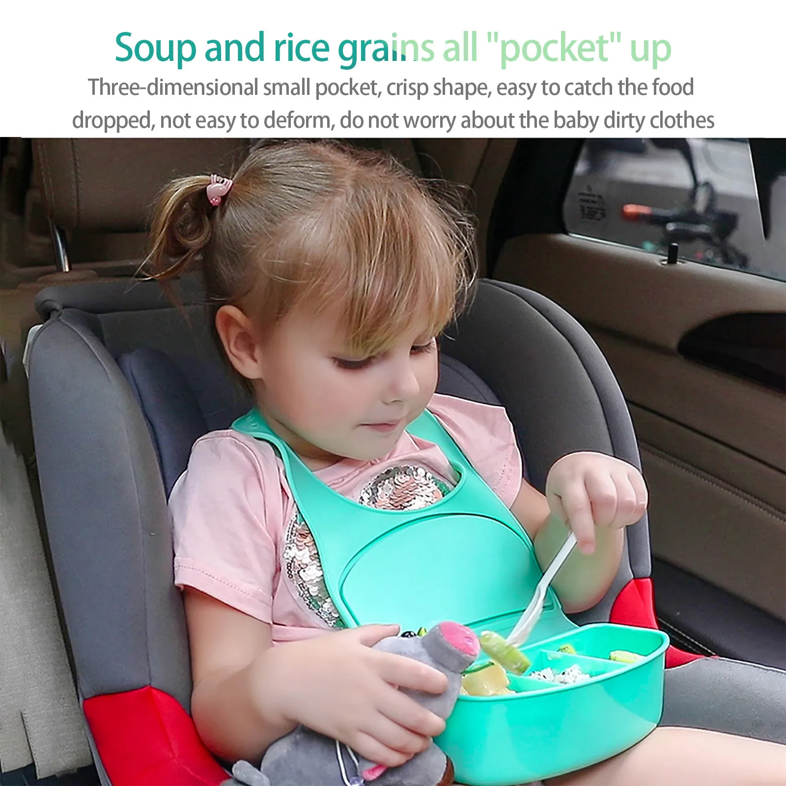 

Rice Pocket Dual-use Bib Silicone Baby Saliva Towel Creative Portable Lunch Box