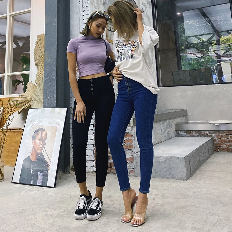 

Stretch High Waist Jeans Women 2020 New Skinny Slim Fashion Washed Denim Pencil Pants Plastic Waist Lifting Ninth Pants
