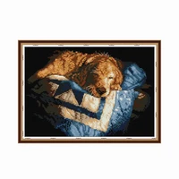 dog is sleeping cross stitch embroidery needlework stamped patterns thread counted fabric needlepoint 11ct 14ct printed painting