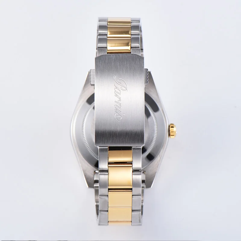 Casual Parnis White Dial Automatic Men's Watches Calendar Gold Silver Strap Mechanical Men Watch zegarek meski top luxury brand |