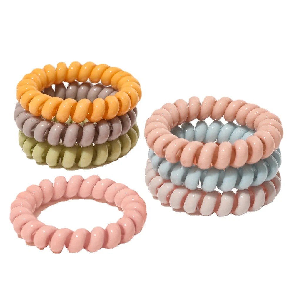 

Women Colorful Elastic Plastic Rubber Telephone Cord Wire Hair Ties Coil Scrunchies Hair Ring Band Accessories QY123023