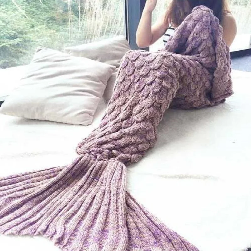 CAMMITEVER 17 Colors Mermaid Blanket Blankets Knitting Fish Tail Blanket Sofa Cover Birthday Gifts For Girls