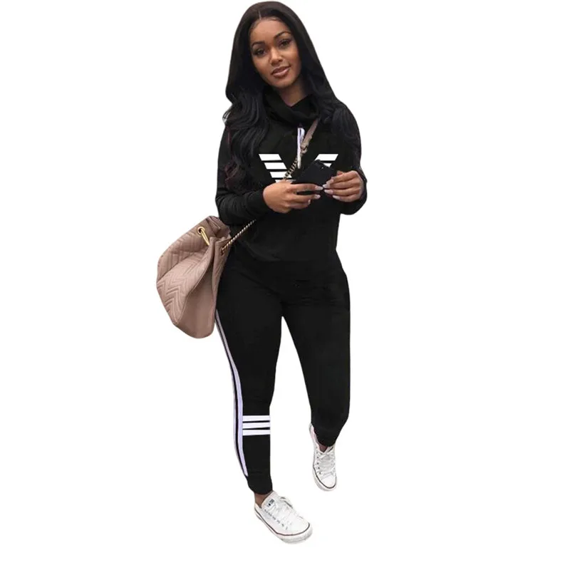 Европейский дизайн Женский комплект толстовки с длинным рукавом 2 предмета топы