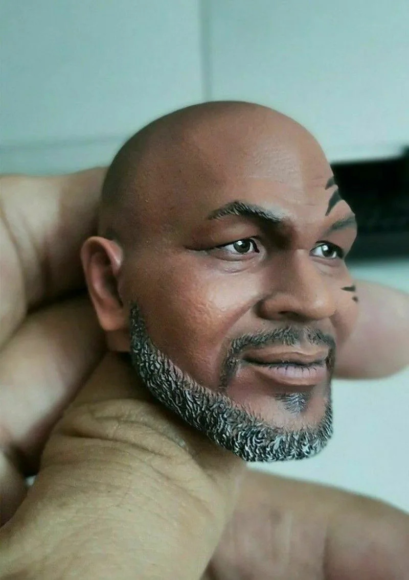 

In Stock 1/6 Mike Tyson Head Carving Beared Male Head Sculpt Fit 12'' Male Action Figure Model