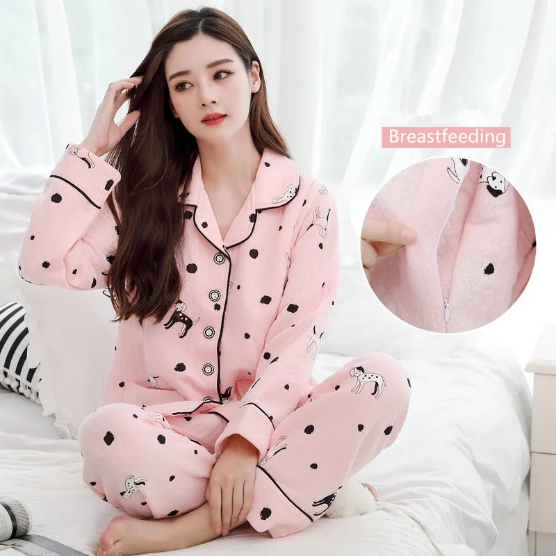 

2019 Fashion Autumn And Winter New Cotton Thickening Month Clothes Long Pregnant Women Quilted Breastfeeding Pajamas For Women