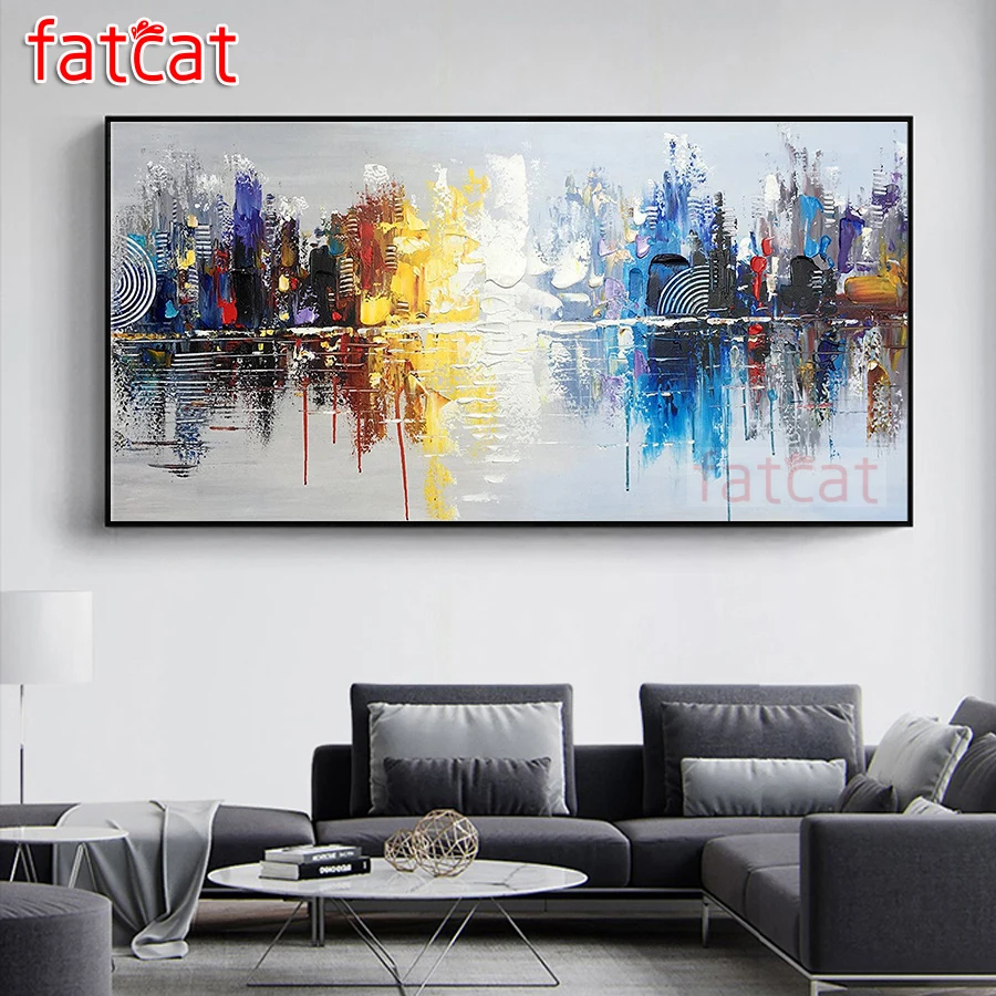 

FATCAT абстрактный красочный пейзаж Большой Diy алмазная живопись камни в форме ромба круглый дрель 5d алмазная вышивка мозаика AE2715