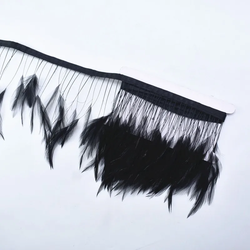 

2 Meters Natural Dyed Black Stripped Rooster Hackle Feather Trims Handmade Clothing Pheasant Feathers for Crafts Trim Boa Plumas