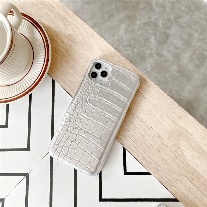 

Fashion Silver Crocodile Pattern Soft Case For Iphone 11 12 Pro Max Mini 7 8 Plus Xr X Xs Max Se 2 Pu Leather Phone Cover Fundas