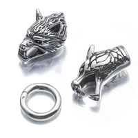 1pcs stainless steel viking wolf dragon head end beads hook claps connector diy for punk leather bracelet choker jewelry making