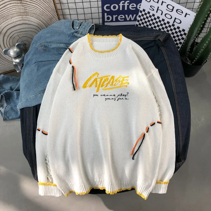 

Korean Version of The Trend of Personality Couple Knit Sweater Harajuku Sweater Men's Spring and Autumn Pullover Loose Jacket