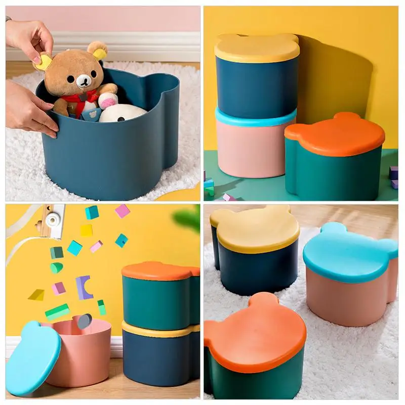 

1Pc Cartoon Storage Box Adorable Storage Stool Kids Toy Storage Container (Blue)